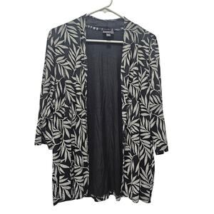 J Jill Wearever Open Front Cardigan Leaf Print Black Beige L
